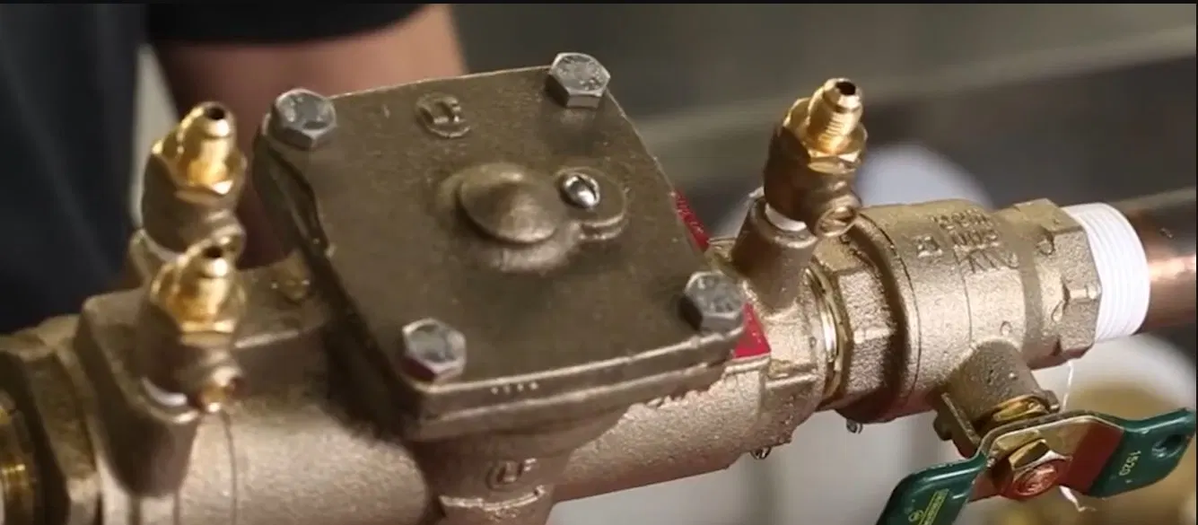 Close view of device overview for backflow preventer assembly