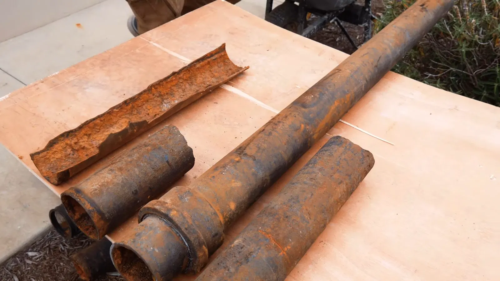 Close view of corroded pipe section for cast iron sewer pipe condition