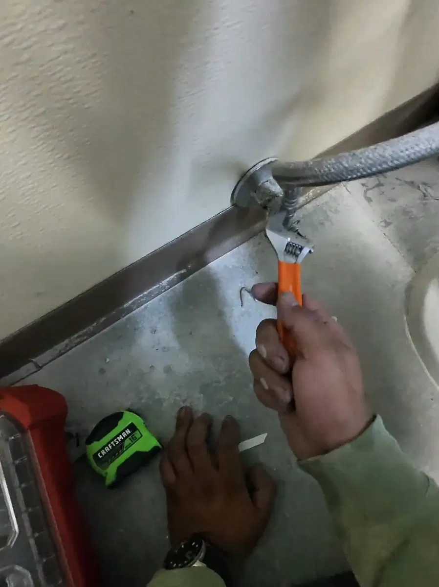 Close view of rough in overview for commercial bathroom drain plumbing