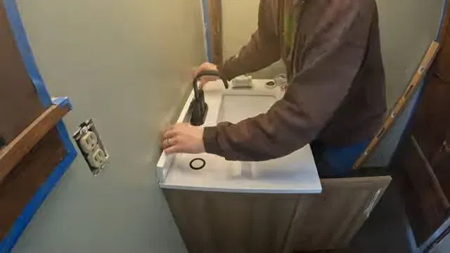 Close view of faucet fixture for faucet and sink repair