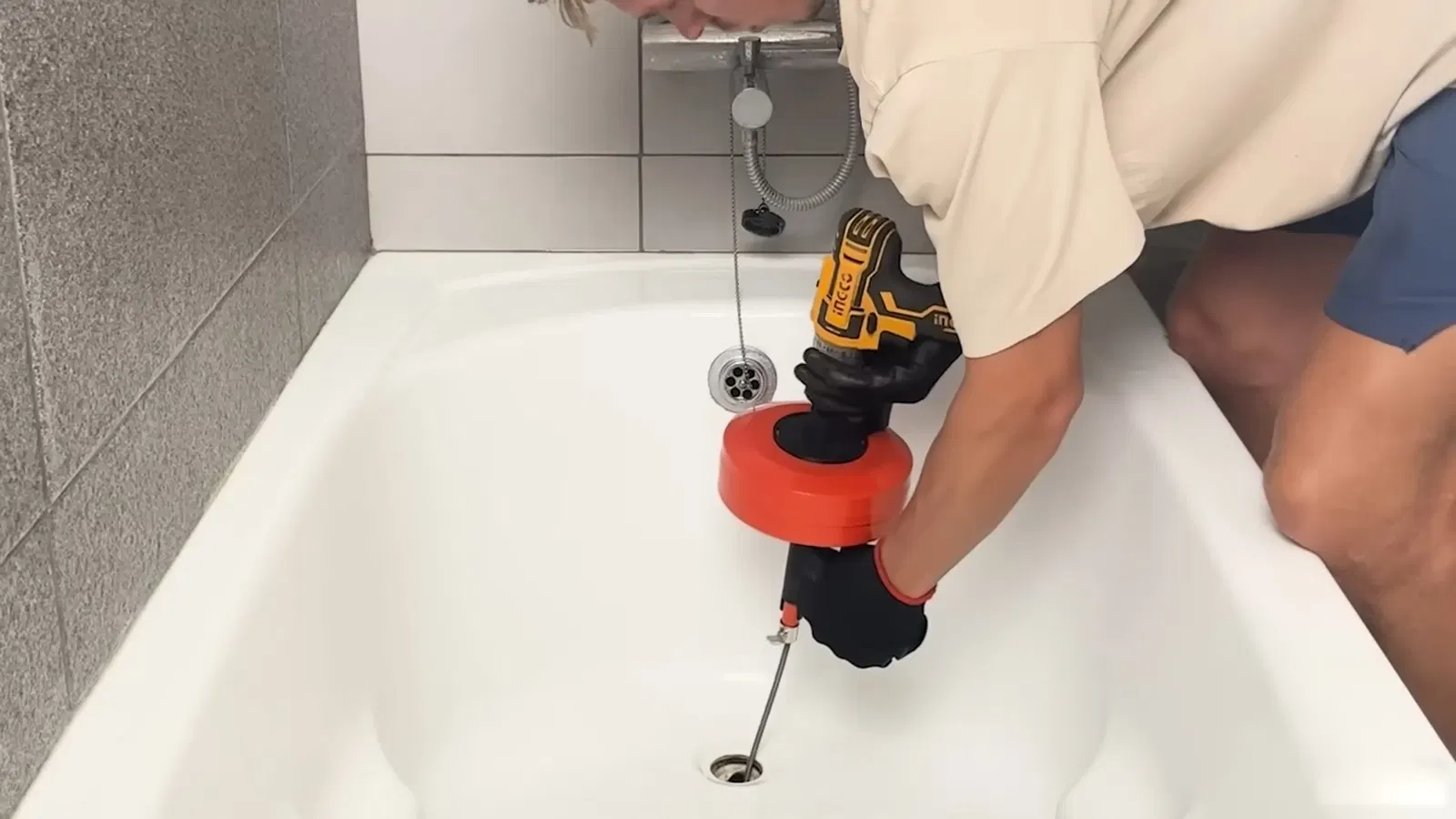 Shower bathtub installation with focus on shower valve area
