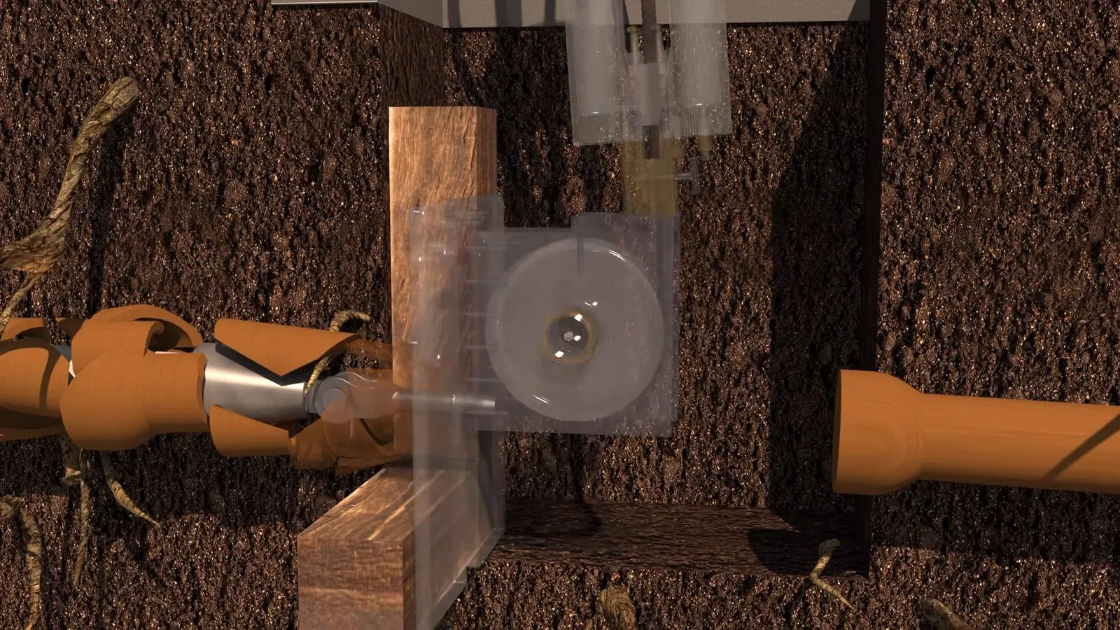 Plumbing service view of liner material in trenchless sewer repair demo