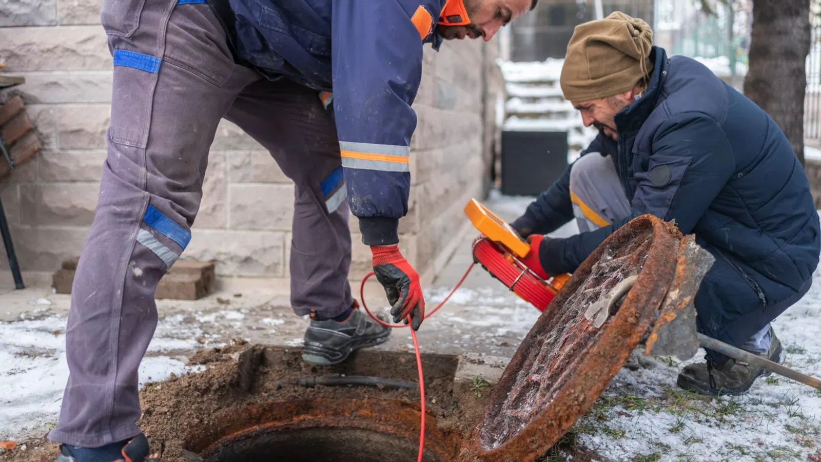 Trenchless Sewer Repair Process Lining Equipment Plumbing service view of lining equipment in trenchless sewer repair process