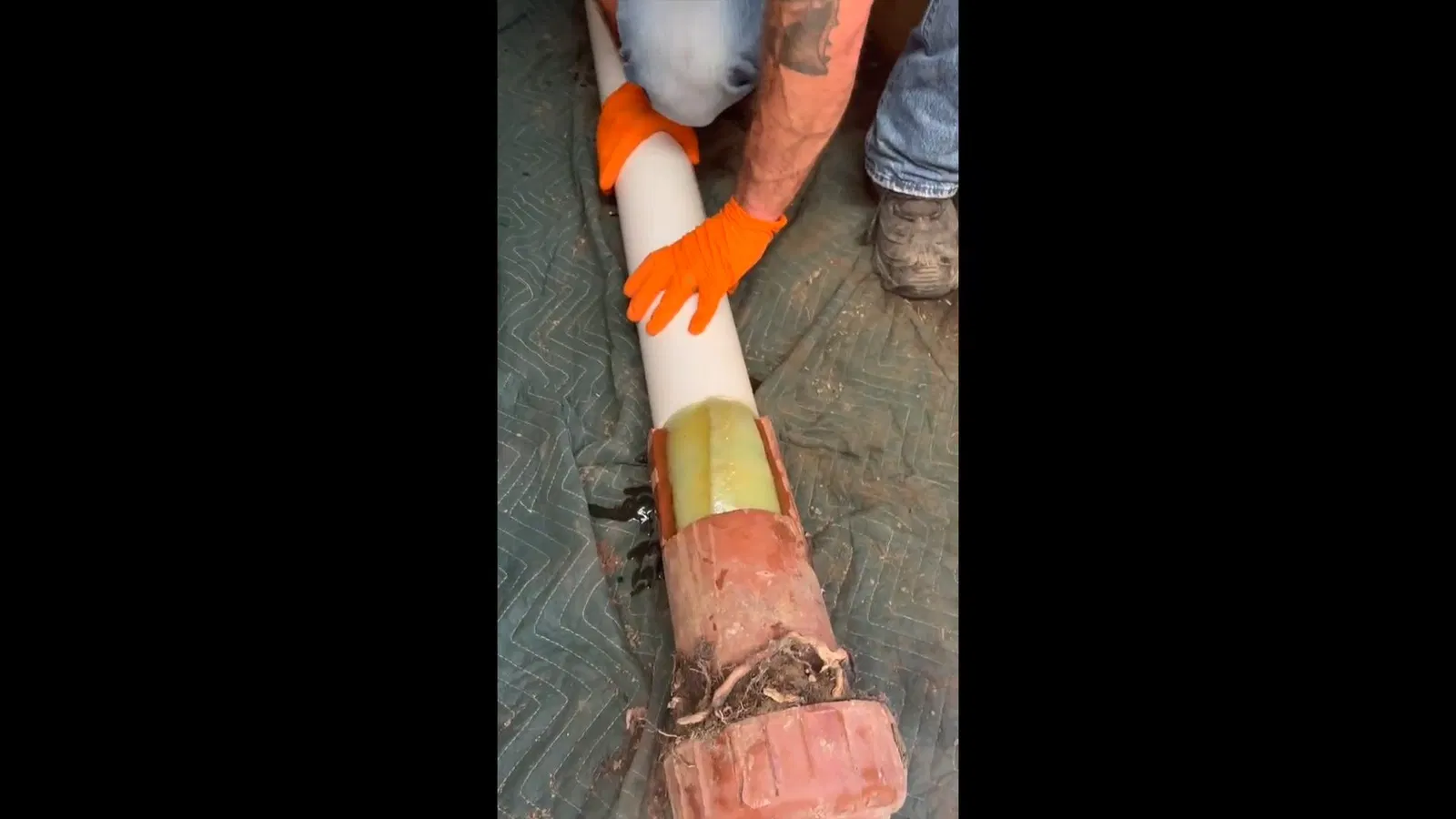 Close view of meter connection for water service line replacement
