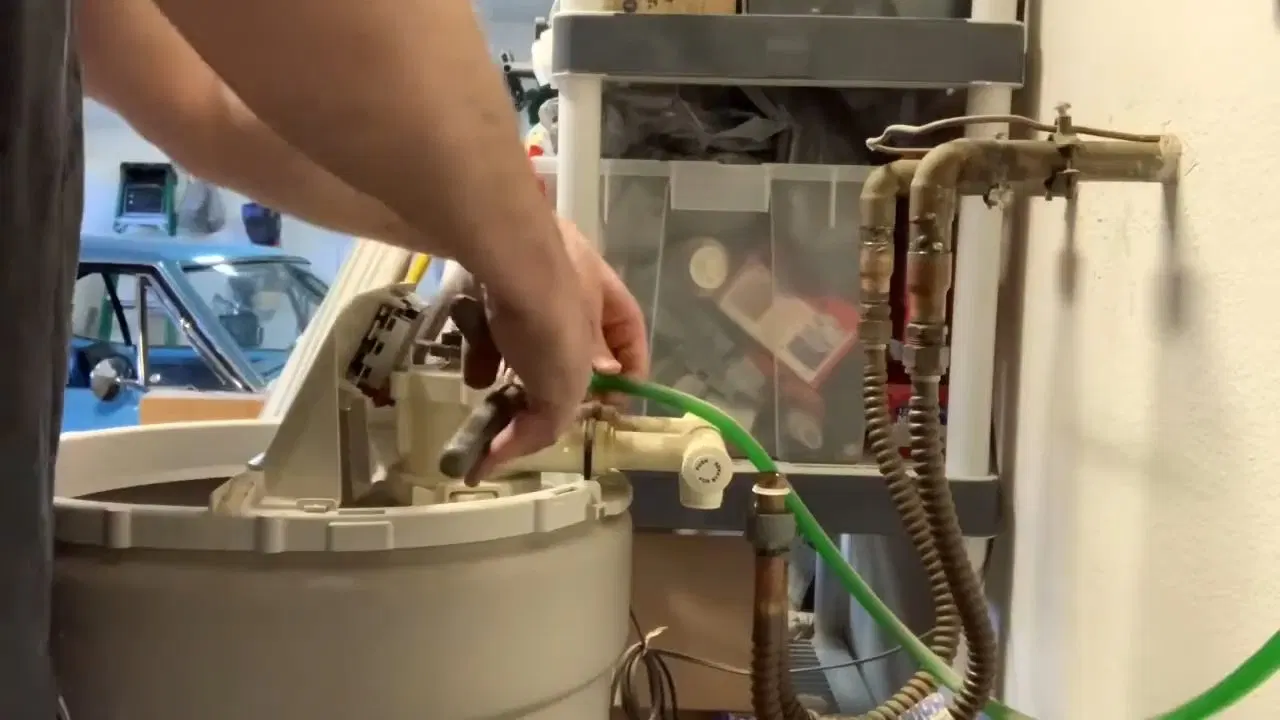 Water Softener Replacement Control Head Plumbing service view of control head in water softener replacement